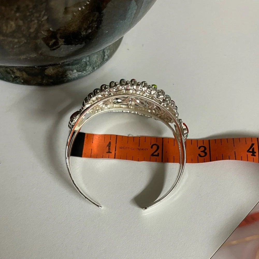 Silver Southwestern Cuff Bracelet with Sunburst Design - Picture 4 of 5